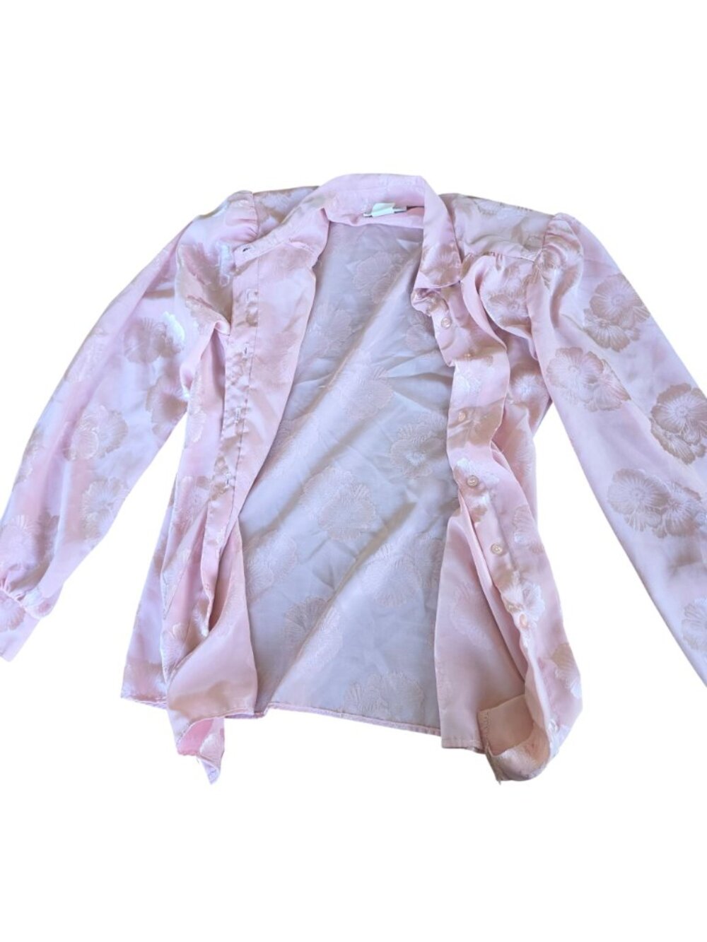 Vintage 70s Laura Mae Blush Pink Jacquard Coquette Secretary Blouse Sz 10 - Picture 8 of 8